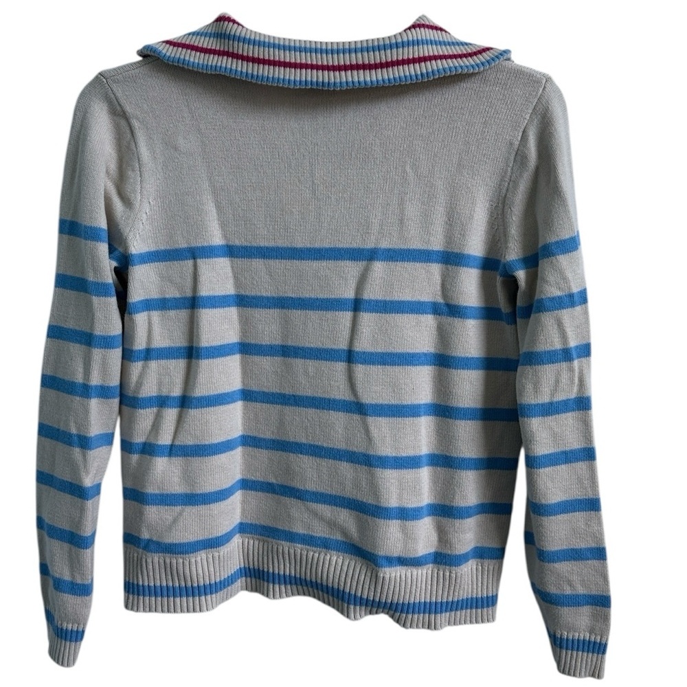 J. Crew Factory Blue Striped Half Zip Pullover Sweater Size Small Oversized - Picture 10 of 11